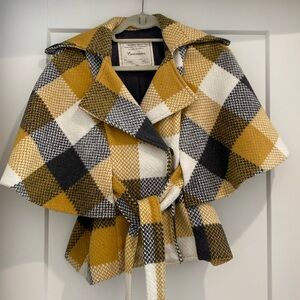 Darling yellow and grey plaid cape/coat - XS